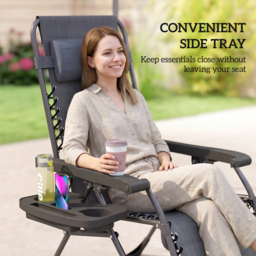 Outsunny Zero Gravity Chairs Set of 2, Folding Sunloungers Reclining Garden Chairs with Cup Holder, Headrest, Dark Grey - thumbnail 7