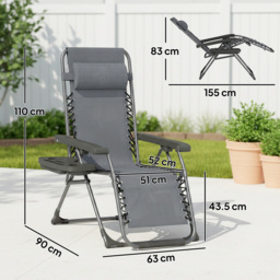 Outsunny Zero Gravity Chairs Set of 2, Folding Sunloungers Reclining Garden Chairs with Cup Holder, Headrest, Dark Grey - thumbnail 3