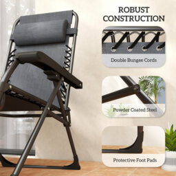Outsunny Zero Gravity Chairs Set of 2, Folding Sunloungers Reclining Garden Chairs with Cup Holder, Headrest, Dark Grey - thumbnail 9
