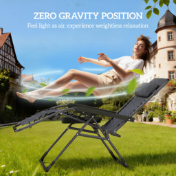 Outsunny Zero Gravity Chairs Set of 2, Folding Sunloungers Reclining Garden Chairs with Cup Holder, Headrest, Dark Grey - thumbnail 4