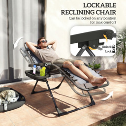 Outsunny Zero Gravity Chairs Set of 2, Folding Sunloungers Reclining Garden Chairs with Cup Holder, Headrest, Dark Grey - thumbnail 5