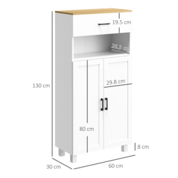 HOMCOM Freestanding Kitchen Cupboard, Nordic Storage Cabinet with Drawer, Doors and Open Countertop for Living & Dining Room, 130cm, White - thumbnail 3