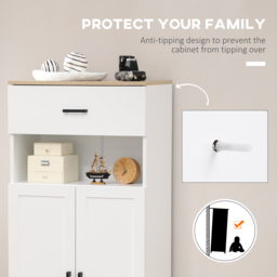 HOMCOM Freestanding Kitchen Cupboard, Nordic Storage Cabinet with Drawer, Doors and Open Countertop for Living & Dining Room, 130cm, White - thumbnail 6