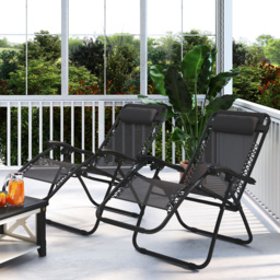 Outsunny Zero Gravity Chair Set of 2, Metal Frame Texteline Armchair Outdoor Folding and Reclining Sun Lounger with Head Pillow for Patio Decking Gardens Camping, Grey - thumbnail 9