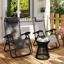 Outsunny Zero Gravity Chair Set of 2, Metal Frame Texteline Armchair Outdoor Folding and Reclining Sun Lounger with Head Pillow for Patio Decking Gardens Camping, Grey - thumbnail 8
