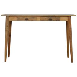 Solid Mango Wood Nordic Writing Desk with 2 Smooth‑Gliding Drawers, Oak‑effect Finish, Table for Living Room, 45L x 120W x 78H cm, Brown - Aosom UK - thumbnail 2