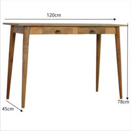 Solid Mango Wood Nordic Writing Desk with 2 Smooth‑Gliding Drawers, Oak‑effect Finish, Table for Living Room, 45L x 120W x 78H cm, Brown - Aosom UK - thumbnail 3
