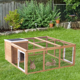PawHut Rabbit Hutch Outdoor, Guinea Pig House, Bunny Run Cage with Openable Top for 1–2 Rabbits, 123 x 120 x 52cm, Yellow - thumbnail 2