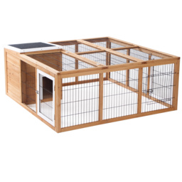 PawHut Rabbit Hutch Outdoor, Guinea Pig House, Bunny Run Cage with Openable Top for 1–2 Rabbits, 123 x 120 x 52cm, Yellow - thumbnail 1