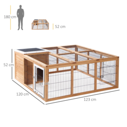 PawHut Rabbit Hutch Outdoor, Guinea Pig House, Bunny Run Cage with Openable Top for 1–2 Rabbits, 123 x 120 x 52cm, Yellow - thumbnail 3