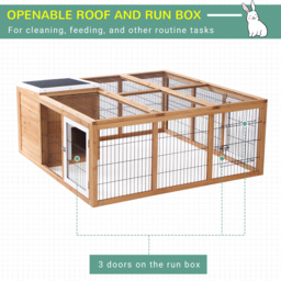 PawHut Rabbit Hutch Outdoor, Guinea Pig House, Bunny Run Cage with Openable Top for 1–2 Rabbits, 123 x 120 x 52cm, Yellow - thumbnail 5