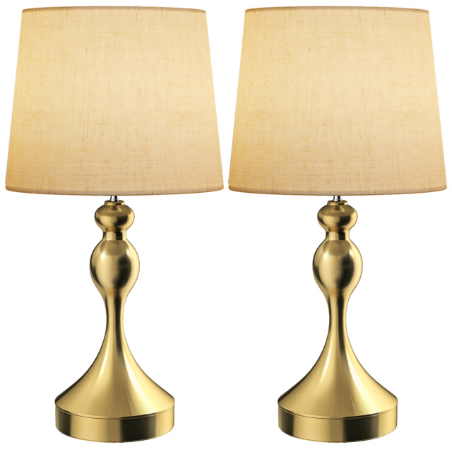 HOMCOM Bedside Lamps Set of 2, Modern Table Lamps with 3 Colour Temperatures, USB A+C Charging Ports and Linen Shade for Living Room Bedroom Office, Gold Tone - image 1