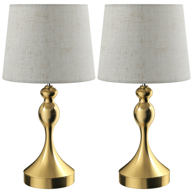 HOMCOM Bedside Lamps Set of 2, Modern Table Lamps with 3 Colour Temperatures, USB A+C Charging Ports and Linen Shade for Living Room Bedroom Office, Gold Tone - image 1