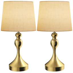 HOMCOM Bedside Lamps Set of 2, Modern Table Lamps with 3 Colour Temperatures, USB A+C Charging Ports and Linen Shade for Living Room Bedroom Office, Gold Tone