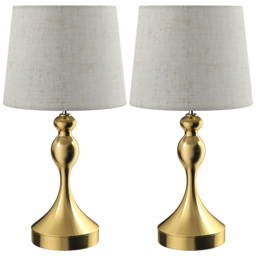 HOMCOM Bedside Lamps Set of 2, Modern Table Lamps with 3 Colour Temperatures, USB A+C Charging Ports and Linen Shade for Living Room Bedroom Office, Gold Tone - thumbnail 1