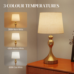 HOMCOM Bedside Lamps Set of 2, Modern Table Lamps with 3 Colour Temperatures, USB A+C Charging Ports and Linen Shade for Living Room Bedroom Office, Gold Tone - thumbnail 4