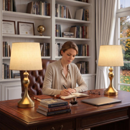 HOMCOM Bedside Lamps Set of 2, Modern Table Lamps with 3 Colour Temperatures, USB A+C Charging Ports and Linen Shade for Living Room Bedroom Office, Gold Tone - thumbnail 8