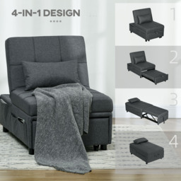 HOMCOM Convertible Chair Bed w/ Padding Seat, 3-in-1 Multi-Functional Sleeper Chair Bed w/ Adjustable Backrest, Wheels and Anti-Cat-Scratch Fabric, Grey - thumbnail 6