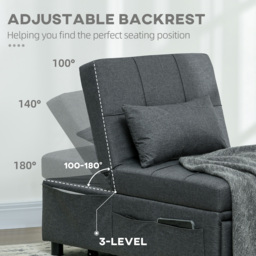 HOMCOM Convertible Chair Bed w/ Padding Seat, 3-in-1 Multi-Functional Sleeper Chair Bed w/ Adjustable Backrest, Wheels and Anti-Cat-Scratch Fabric, Grey - thumbnail 5