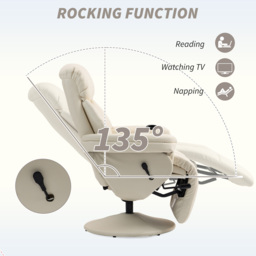 HOMCOM Manual Recliner Chair with Footrest, Upholstered Reclining Armchair with Adjustable Backrest and Cup Holder, PU Leather Swivel Chair for Living Room, Bedroom, Cream White - thumbnail 4