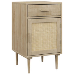 HOMCOM Bedside Table, Rattan Side Tables w/ Drawer, Cabinet & Adjustable Shelf, Boho Bedside Cabinet w/ Storage for Bedroom, Living Room, - Aosom UK - thumbnail 1