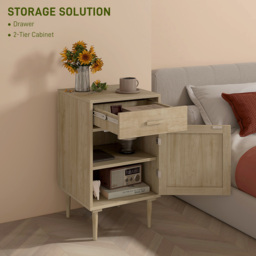 HOMCOM Bedside Table, Rattan Side Tables w/ Drawer, Cabinet & Adjustable Shelf, Boho Bedside Cabinet w/ Storage for Bedroom, Living Room, - Aosom UK - thumbnail 5