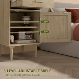 HOMCOM Bedside Table, Rattan Side Tables w/ Drawer, Cabinet & Adjustable Shelf, Boho Bedside Cabinet w/ Storage for Bedroom, Living Room, - Aosom UK - thumbnail 6