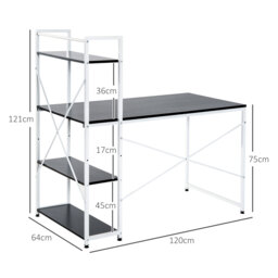 HOMCOM Workstation Wonder: 4-Tier Bookshelf, Sturdy Metal Frame, Wooden Desktop, Home Office Companion, Black & White - Aosom UK - thumbnail 3