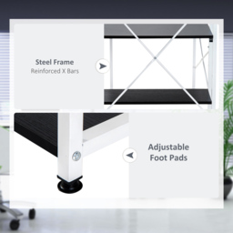 HOMCOM Workstation Wonder: 4-Tier Bookshelf, Sturdy Metal Frame, Wooden Desktop, Home Office Companion, Black & White - Aosom UK - thumbnail 6