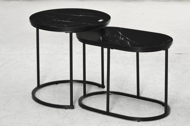 HOMCOM Marble-Effect Nest of Tables - Black/White - Aosom UK
