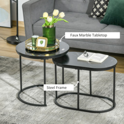 HOMCOM Marble-Effect Nest of Tables - Black/White - Aosom UK - thumbnail 5