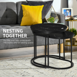 HOMCOM Marble-Effect Nest of Tables - Black/White - Aosom UK - thumbnail 4
