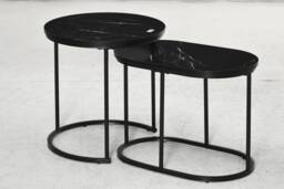 HOMCOM Marble-Effect Nest of Tables - Black/White - Aosom UK
