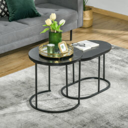 HOMCOM Marble-Effect Nest of Tables - Black/White - Aosom UK - thumbnail 2
