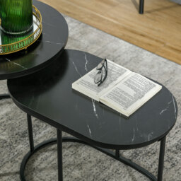 HOMCOM Marble-Effect Nest of Tables - Black/White - Aosom UK - thumbnail 9