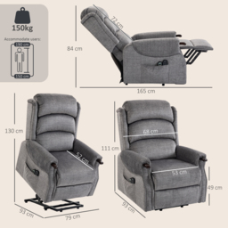 HOMCOM Power Lift Recliner with Vibration Massage and Heat, Lift Chair for Tall with Wood Grip, Pocket Spring, Light Grey - thumbnail 3