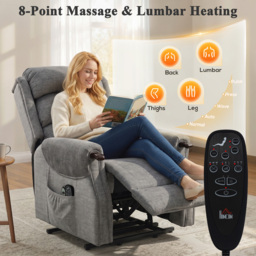 HOMCOM Power Lift Recliner with Vibration Massage and Heat, Lift Chair for Tall with Wood Grip, Pocket Spring, Light Grey - thumbnail 6