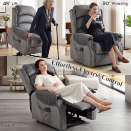 HOMCOM Power Lift Recliner with Vibration Massage and Heat, Lift Chair for Tall with Wood Grip, Pocket Spring, Light Grey - thumbnail 4