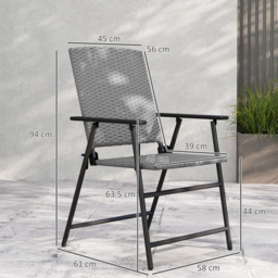 Outsunny Set of Two Folding Rattan Seat Chairs - Grey - thumbnail 3