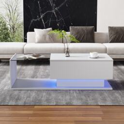 Modern LED Coffee Table with High Gloss Finish, Glass Top and Drawer, Oblong Coffee Table for Living Room, 100L x 50W x 32H cm, White - Aosom.UK - thumbnail 8