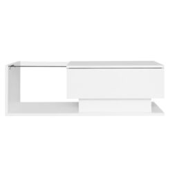 Modern LED Coffee Table with High Gloss Finish, Glass Top and Drawer, Oblong Coffee Table for Living Room, 100L x 50W x 32H cm, White - Aosom.UK - thumbnail 2