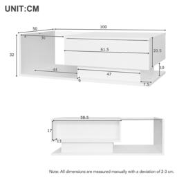 Modern LED Coffee Table with High Gloss Finish, Glass Top and Drawer, Oblong Coffee Table for Living Room, 100L x 50W x 32H cm, White - Aosom.UK - thumbnail 3