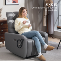 HOMCOM Electric Recliner Armchair with USB + Type C Charge Port, Phone Holder, PU Leather Reclining Chair with Adjustable Leg Rest, Recliner Chair for Home Living Room Theater, Grey - thumbnail 6