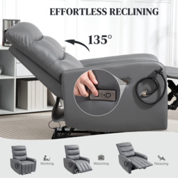 HOMCOM Electric Recliner Armchair with USB + Type C Charge Port, Phone Holder, PU Leather Reclining Chair with Adjustable Leg Rest, Recliner Chair for Home Living Room Theater, Grey - thumbnail 4