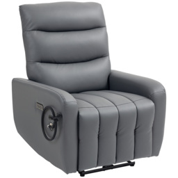 HOMCOM Electric Recliner Armchair with USB + Type C Charge Port, Phone Holder, PU Leather Reclining Chair with Adjustable Leg Rest, Recliner Chair for Home Living Room Theater, Grey - thumbnail 1