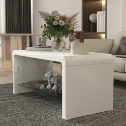 HOMCOM Curved Two-Tier Coffee Table - High Gloss White - thumbnail 8