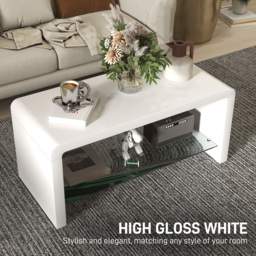 HOMCOM Curved Two-Tier Coffee Table - High Gloss White - thumbnail 4