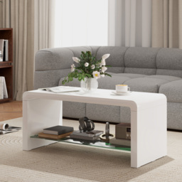 HOMCOM Curved Two-Tier Coffee Table - High Gloss White - thumbnail 2