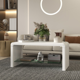 HOMCOM Curved Two-Tier Coffee Table - High Gloss White - thumbnail 7