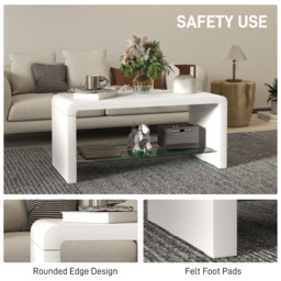 HOMCOM Curved Two-Tier Coffee Table - High Gloss White - thumbnail 6